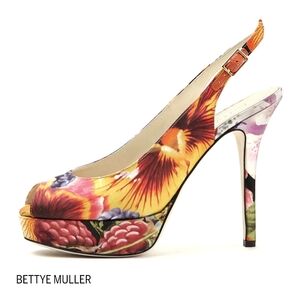 Bettye Muller Bombshell Slingback Platforms Floral EU36 US5.5-6